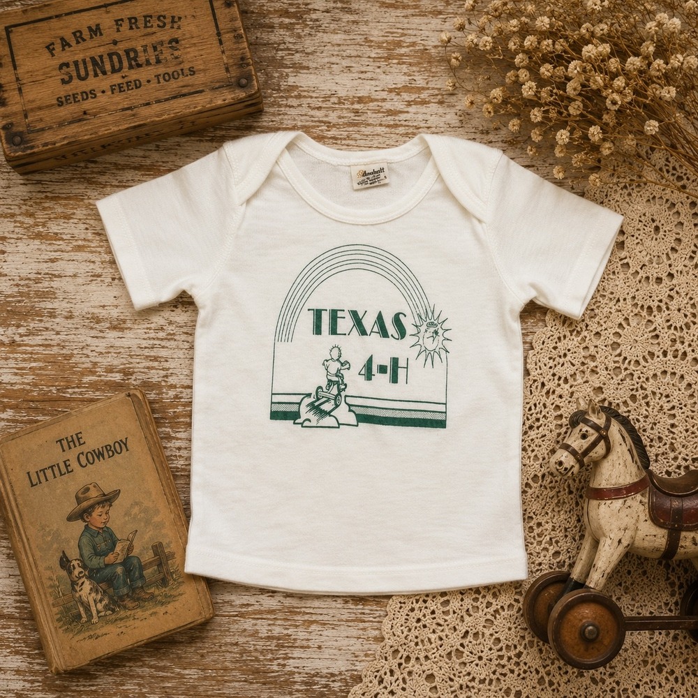 Vintage‎ Bevknit Texas 4-H Graphic T-Shirt Infant 24 Months Cream Made in USA